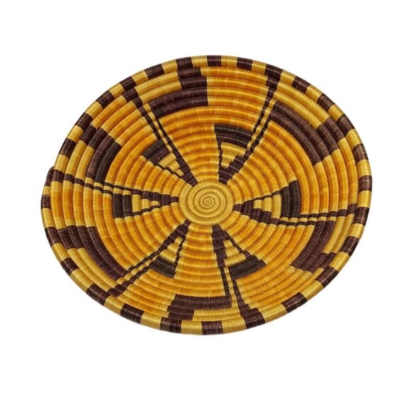 Round Ethnic Coil Handwoven Natural Grass Bowl Basket 11" Diameter 5" Deep Hang - Picture 3 of 12